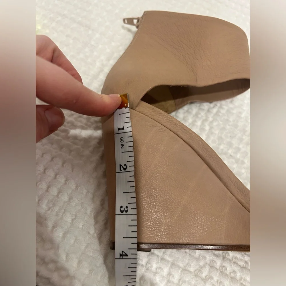 Vince Nude Tan Leather Ankle-Wrap Wedge Sandals